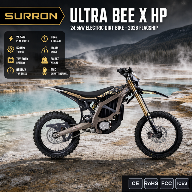 Hot Sale Surron Adult 74V 60Ah 115km Waterproof Ultra Bee 24.5kW 95km/h 19/18 Tire High Performance LED Light Electric Dirt Bike