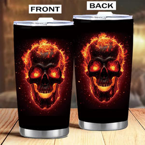 Draagbare 20Oz Roestvrijstalen 304 Dubbelwandige Beker 3d Vlamschedels Ontwerp 3d Bedrukt Metalen Relatiegeschenk Mok Stro Thermisch - Product Image 3