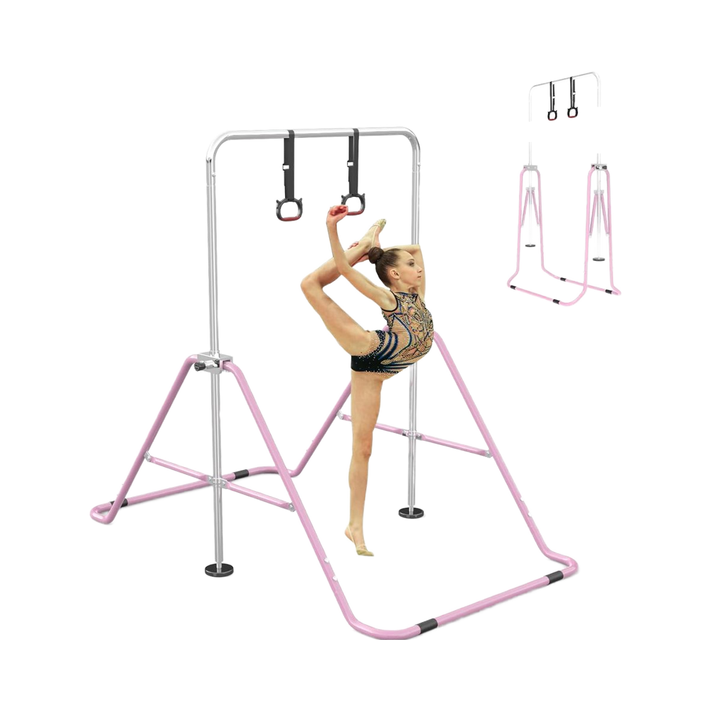 Barre De Gymnastique Pliable Et Réglable Pour Enfants - Hauteur 91 à 132 Cm - Supporte 63,5 Kg - Avec Anneaux - Idéale Pour Filles Et Garçons - Gym à La Maison