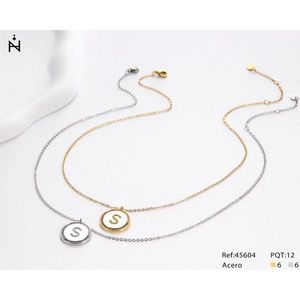 Collana con Ciondolo a Forma di Lettera S con Diamante, Catena da 2 Cm, Tono Argento e Oro, Acciaio Ref45604 - Product Image 3