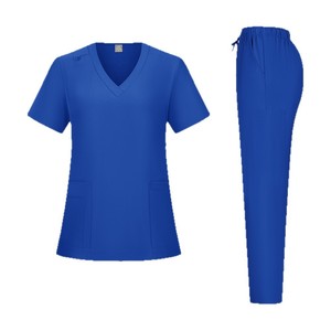 Women's Scrub Set Short Sleeve V-Neck Top With Elastic Waist Pants Breathable Knitted Uniform For Beauty Salon Nursing Workwear - Product Image 4