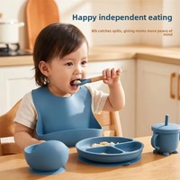 Vaisselle pour enfants sans BPA OEM/ODM, bol en silicone personnalisé, assiette à ventouse pour sevrage, ensemble d'alimentation pour bébé et tout-petit, 6 pièces