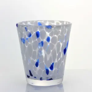 wholesale custom hand blown white dappled speckled vintage drink water glasses set 6 pcs drinking crystal glass cup