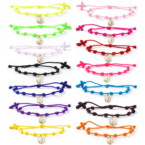 Bracelet de prière noué avec médaille Vierge <span class=keywords><strong>Marie</strong></span>, breloque de protection, cordon tressé réglable, cadeau pour hommes et femmes - Product Image 3