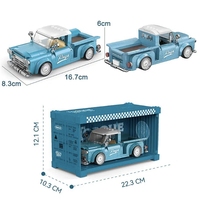 PB PB8840 Camionnette Rétro Bleu Ciel en ABS à l'Échelle 1:32, Ensemble de Blocs de Construction Créatifs avec Boîte de Présentation - Jouet Cadeau