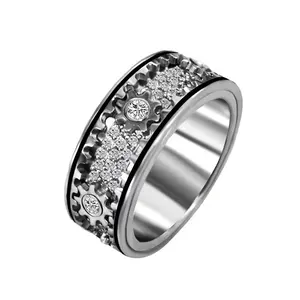 Hyh anel de zircônia, novo anel de engrenagem giratória exclusivo para homens e mulheres