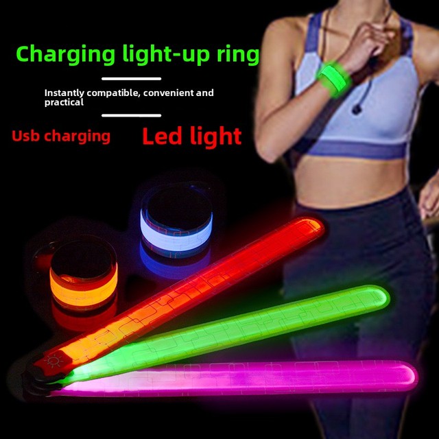 LED Light-Up Glowing Arm Band USB Rechargeable Charging Popping Ring Geometry Design Snap Bracelet for Night Running