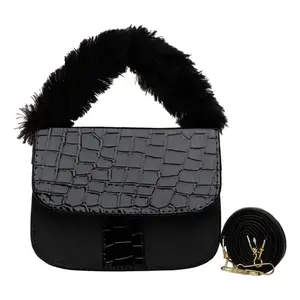 Sac messager élégant noir Fana, motif alligator, bandoulière chaîne, grande capacité, style vintage, pour femme, usage quotidien - Product Image 1