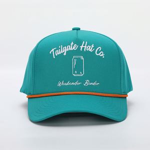 หมวกเบสบอลแบบ snapback ผ้าไนลอนสีน้ำเงิน แห้งเร็ว ปีกโค้ง ปักโลโก้ 5 ชิ้น คุณภาพสูง แบบกำหนดเอง (OEM) - Product Image 1