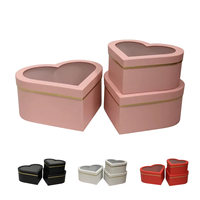 Coffret Cadeau de Fleurs en Forme de Cœur Transparent, Ensemble de Trois Pièces, Boîte à Roses pour la Saint-Valentin