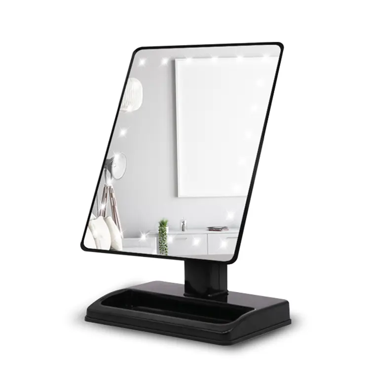 Oem Odm Custom Logo Black White Square Rotatable Touch Switch Table Desk Desktop Led Light Cosmetic Vanity Makeup Mirror