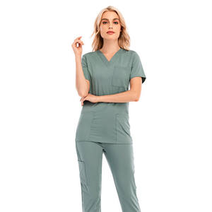 Directamente de fábrica precio bajo médico al por mayor mujeres estiramiento manga corta personalizado dos piezas traje Hospital Scrub conjuntos uniformes - Product Image 5
