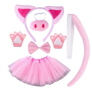 Cô gái dễ thương phim hoạt hình McDull Pig Ears Headband BOW TIE Tail Găng tay màu hồng vải tuyn váy Set lễ hội cosplay bên trang phục trang trí - Product Image 1