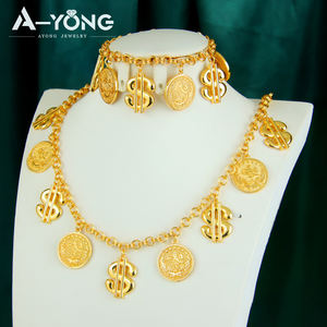 Conjunto de Collar Chapado en Oro de 24k Estilo Hip Hop de Moda Europea y Americana, Diseño de Monedas y Dólares de Lujo, Conjunto de Joyería para Regalo de Fiesta - Product Image 2