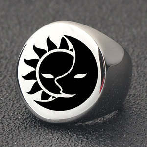 Bague Homme en Acier Inoxydable Soleil et Lune 22MM, Design Géométrique Rond, Bijou Tendance, Idée Cadeau - Product Image 4