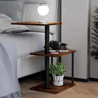 Table basse moderne en forme de C, pivotante à 360°, hauteur réglable, plateau en métal et bois, table d'appoint pour salon, chambre, location