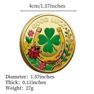 Moneda Conmemorativa 3D de Aleación de Zinc con Diseño de Trébol y Herradura, Estilo Dorado, Patrón de la Suerte Número 7, Coleccionable - Product Image 6