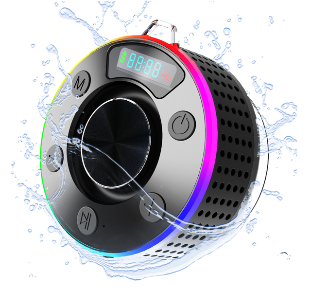 New Color LED Wireless Round Floating Speaker: IPX7 Waterproof Bluetooth Bathroom Speaker with USB & Digital Display Mini Audio