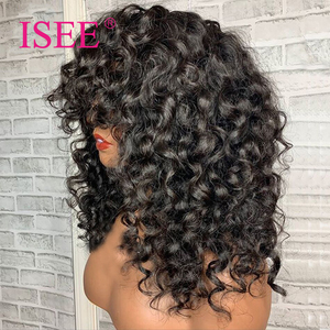 Perruques en <span class=keywords><strong>cheveux</strong></span> humains fabriquées à la machine, style vague d'ananas brésilienne, avec <span class=keywords><strong>frange</strong></span>, perruque bouclée à vague d'eau rose entièrement fabriquée à la machine pour femmes noires - Product Image 3