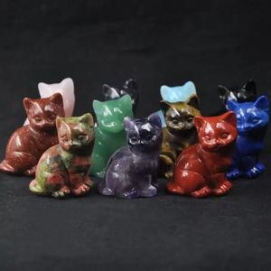 천연 보석 고양이 동상 조각 1.5 \ "로즈 쿼츠 및 2 \" 자수정 크리스탈 기타 크리스탈 공예 - Product Image 1