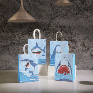 Sacs cadeaux en papier pour fête d'enfants Shark, emballage de bonbons en kraft, sacs de fête d'anniversaire avec logo personnalisé - Product Image 2