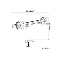 Support double moniteur V-mount en aluminium pour PC multi-écrans, capacité de charge 8 kg, taille d'écran 15-27 pouces, VESA 75x75/100x100, inclinaison 15°, en stock