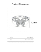 Bague ouverte papillon en argent sterling S925 pour femme Style classique avec zircon cubique plaqué rhodium pour les fêtes