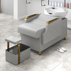 Fauteuil de lavage moderne pour salon de coiffure, rembourré, avec bac et pédale de rangement - Product Image 5
