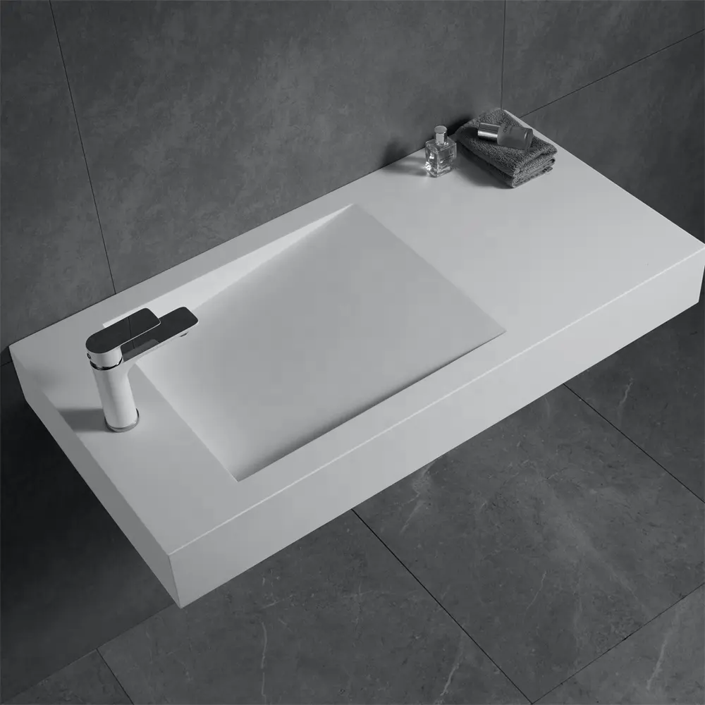 Design moderno in pietra artificiale lavandino per bagno con superficie solida lavabo appeso a parete singolo lavabo