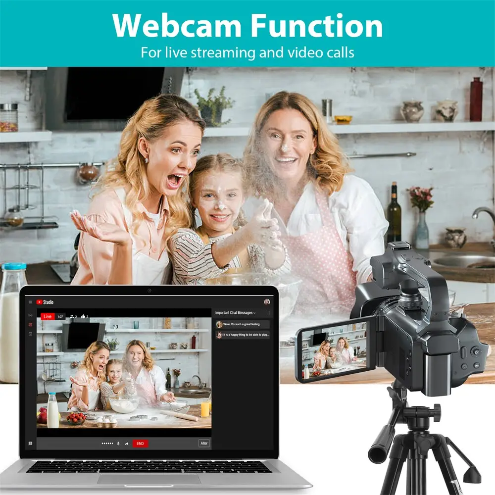 Cámara grabadora de Vlogging Digital 18X Zoom 4K videocámara Cámara Digital para fotografía transmisión en vivo Pantalla de 4 pulgadas Wifi Webcam 6