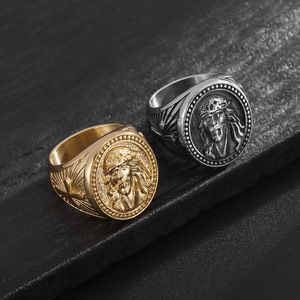 Yunnique Fashion <b>Rings</b> Men's Gold Retro Steel <b>Cross</b> Faith Geometric Design Jewelry Gift No Inlay - Product Image 1