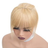 LONGFOR Extension de cheveux Remy blond clair pour femmes avec 3 clips Topper Remplacement de la ligne de cheveux Perte de cheveux Frontal Bangs
