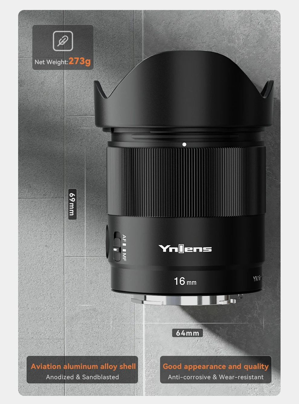 Yongnuo YN16mm F1.8S 16mm F1.8 DA DSM Camera Lens APS-C Auto Focus