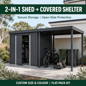 Metal Garden Storage Shed with Lean-To Carport Canopy Galvanised Steel Outdoor Flat Pack Kit Wholesale Australia - Product Image 1