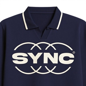 เสื้อเชิ้ตแขนสั้นสีกรมท่าสำหรับผู้ชาย SYNC พิมพ์ลายโลโก้ด้านหน้า ผ้าฝ้ายทอเนื้อนุ่ม ระบายอากาศได้ดี กันยับ บริการ OEM ทรงปกติ - Product Image 3