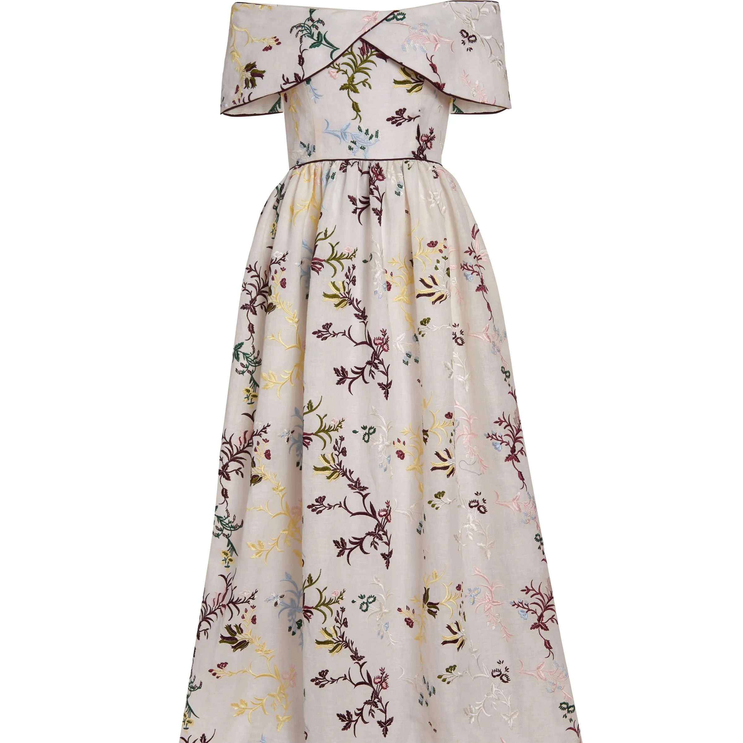 Luxury Women Linen Dress Floral-Embroidered Linen Off-The-Shoulder Gown Maxi Long Women's Dresses