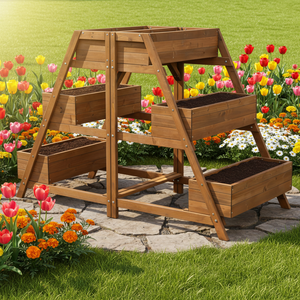 Jardinera Elevada <span class=keywords><strong>de</strong></span> <span class=keywords><strong>Madera</strong></span> <span class=keywords><strong>de</strong></span> 3 Niveles, Soporte Vertical para Plantas <span class=keywords><strong>de</strong></span> Exterior para Cultivar Flores, Hierbas y Vegetales - Product Image 3