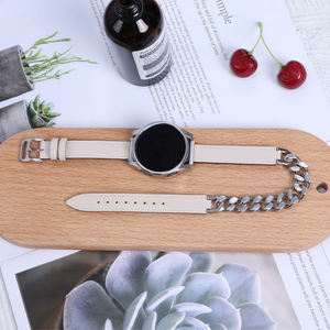 Pour Gatmin bracelet de montre 20mm en cuir véritable chaîne en métal Bracelet Double montre ceinture pour Garmin <span class=keywords><strong>forerunner</strong></span> 245 bracelet - Product Image 1