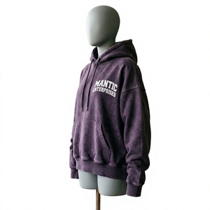 เสื้อฮู้ดดี้ผู้ชายทรงโอเวอร์ไซส์ ผ้าฟลีซหนานุ่ม ซักแล้วแห้งไว เป็นมิตรต่อสิ่งแวดล้อม สไตล์วินเทจฟอกสีแบบแอซิดวอช  รุ่นใหม่  รับสั่งทำพิเศษ - Product Image 1
