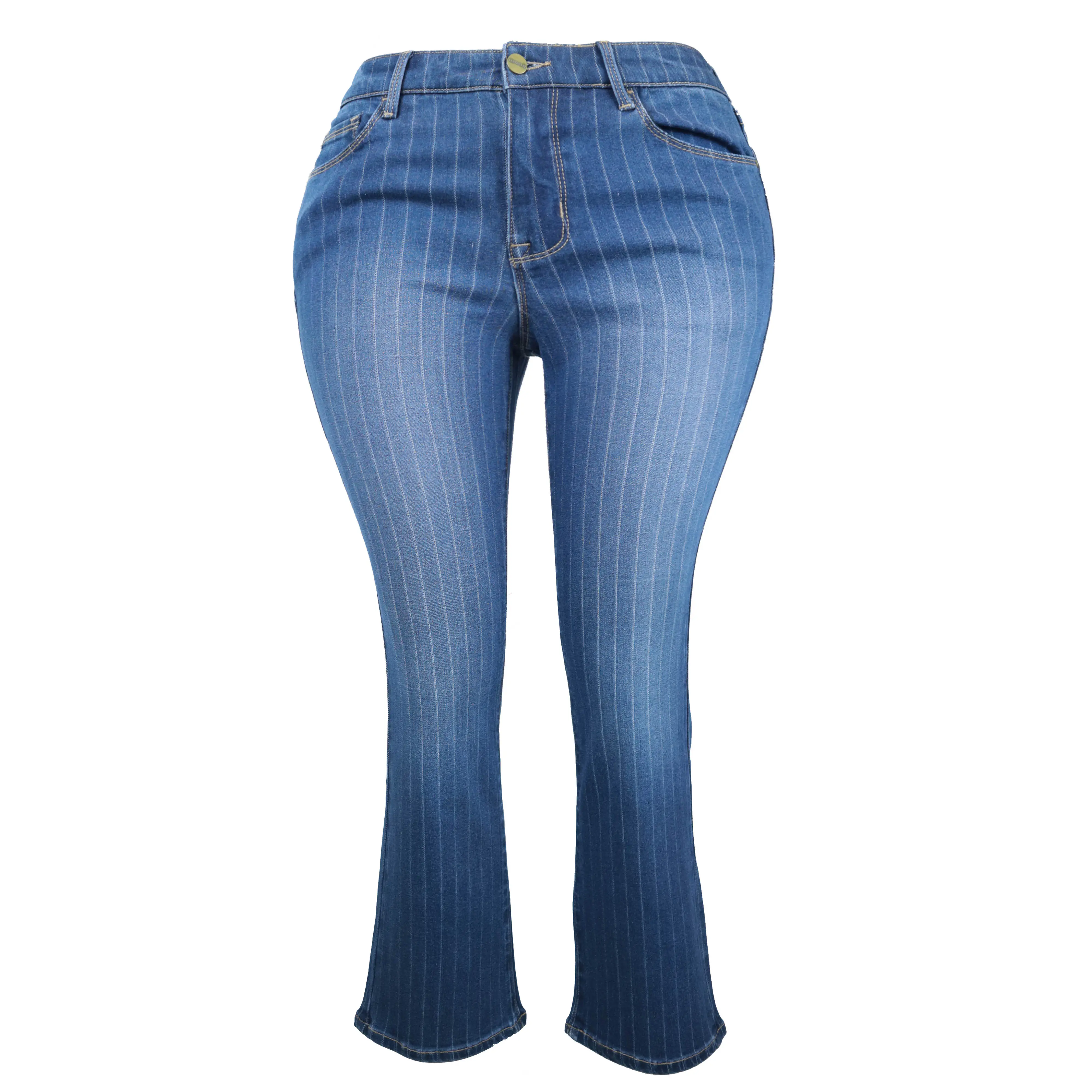 Europese En Amerikaanse Trendy Flare Broek Met Riem Voor Dames Skinny Jeans Met Lage Taille Gestreepte Micro-Uitlopende Jeans