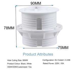Prise de courant <span class=keywords><strong>multicouche</strong></span> ronde intégrée à œillet USB Prise de rallonge de bureau encastrée IP44 Plastique pour les normes EU AU CN - Product Image 4