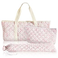 Ensemble de 3 sacs de rangement matelassés roses à motifs floraux pour Mahjong, sacs portables pour accessoires de Mahjong, grande capacité, écologiques et durables
