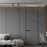 Porte Intérieure Moderne Minimaliste de Luxe en Noyer de 8 Pieds pour Hôtel avec Poignées et Boutons Intégrés