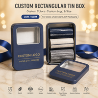 Boîte en fer blanc rectangulaire personnalisée avec fenêtre de visualisation pour l'emballage de chaussettes, sous-vêtements et vêtements, logo personnalisé, OEM, ODM, faible MOQ