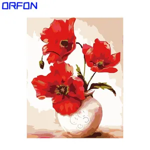 캔버스에 오르폰 유화 붉은 꽃 액자 유화 40x50cm 숫자 키트로 페인트