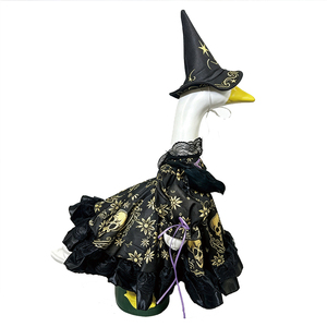 Costume de sorcière pour oie de porche d'Halloween avec imprimé crâne, vêtements de cosplay pour statue de jardin de 23 pouces, décoration de fête, tenues pour oie de porche - Product Image 3