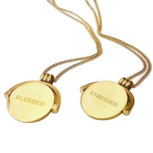 Collar con Colgante Giratorio de Moneda con Grabado Personalizado de <span class=keywords><strong>Blessed</strong></span> Disco House, para Aliviar el Estrés, Chapado en Oro, Joyería de Acero Inoxidable - Product Image 1