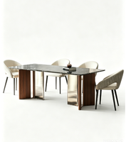Ensemble de table et de chaises de salle à manger carrées en pierre frittée, style minimaliste italien moderne, luxe haut de gamme, meubles pour la maison et les hôtels