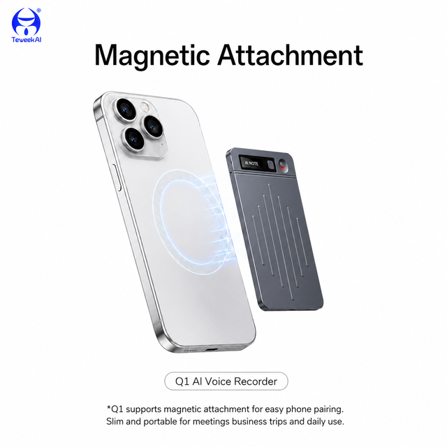 Q1 AI Voice 64GB WAV Smart Meeting Device Unlimited Transcription Multi Language Cloud Sync Business Office Magnetic Attachment