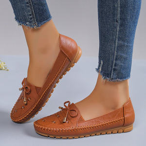Mocassins Gleibo pour femmes à nœud en strass, chaussures bateau plates à enfiler, confortables, antidérapantes, décontractées, pour le travail, le bureau, le quotidien, en PU et TPR - Product Image 4